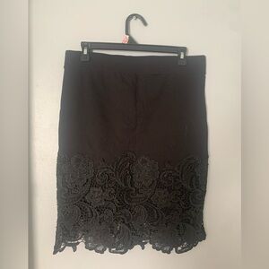 Haute Monde Black Pencil Skirt with Lace Detail